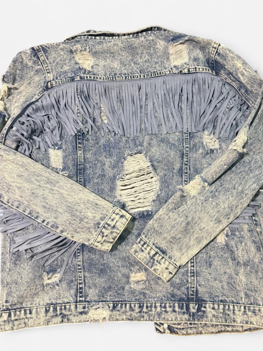 Fantastic Fawn Light Blue Distressed Fringe Denim Jacket
